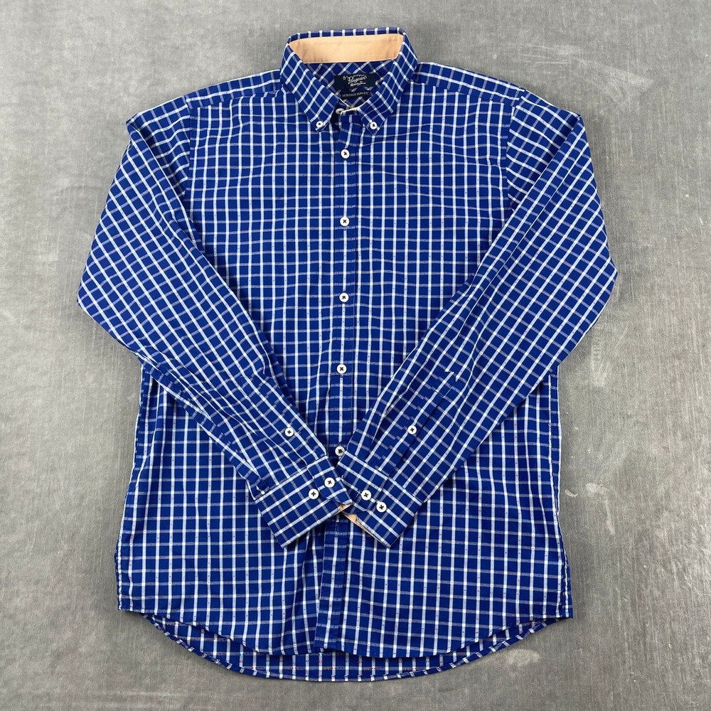 Original Penguin 15.5 34/35 Blue White Grid Button Down Shirt Heritage Slim Fit
